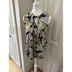 Yvos Sleeveless Tie Neck Blouse Womens Large Abstract Print Career Stretch Top